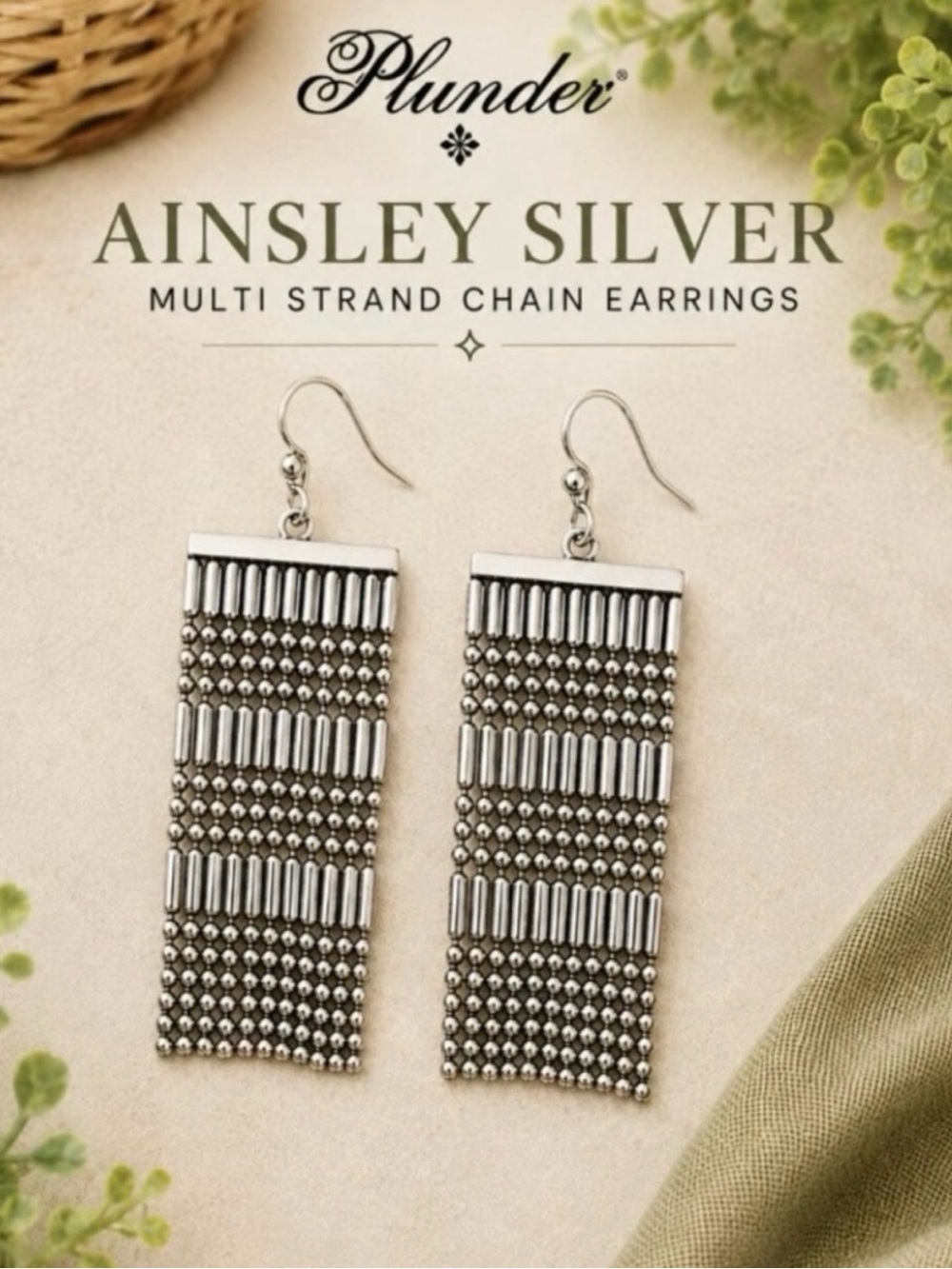 Sterling-Tone Beaded Fringe Earrings - Silver (v) - Picture 2 of 6